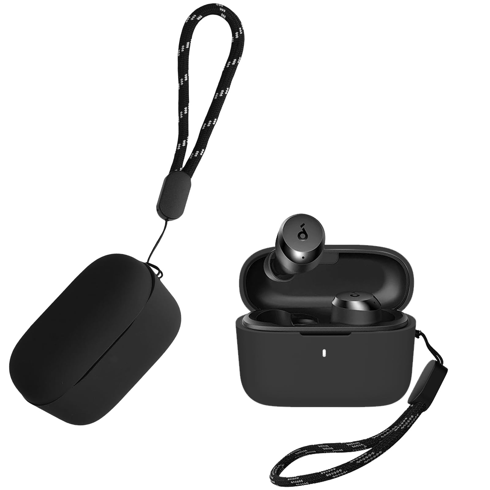 KZIOACSH Silicone Case for Anker soundcore A20i, Ultra Slim Anti-Scratch Anti-Lost Protective Earbuds Case Lightweight Washable Sumdge-Proof Earphone Skin Cover with Carabiner, Black
