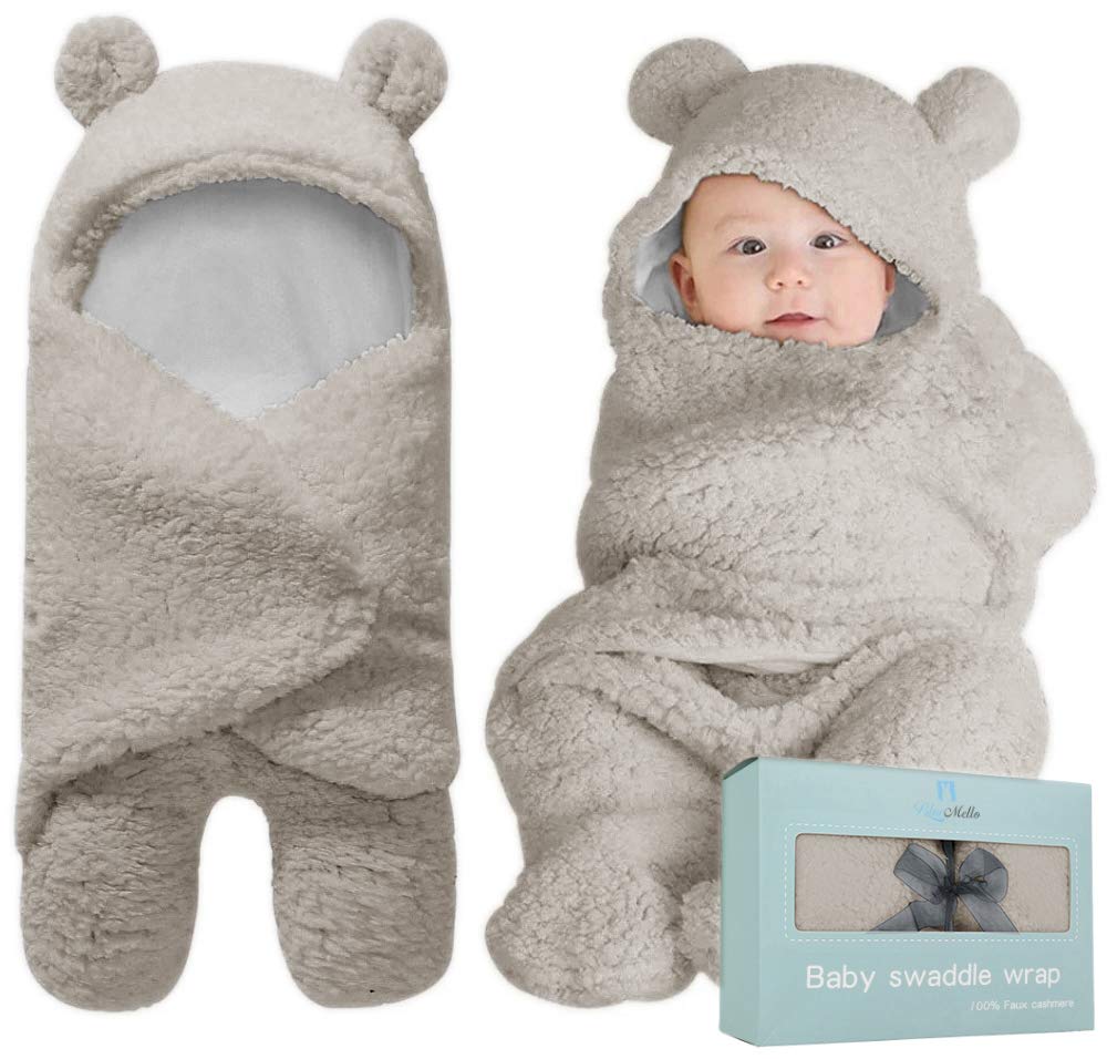 BlueMello Baby Swaddle Blanket | Ultra-Soft Plush Essential for Infants 0-6 Months | Receiving Swaddling Wrap Grey | Ideal Newborn Registry and Toddler Boy Accessories | Perfect Baby Girl Shower Gift