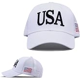 USA Trucker Hat for Men &amp; Women American Flag Cap Adjustable Baseball Cap Mesh Snap Patriotic 3D Embroidered Cap