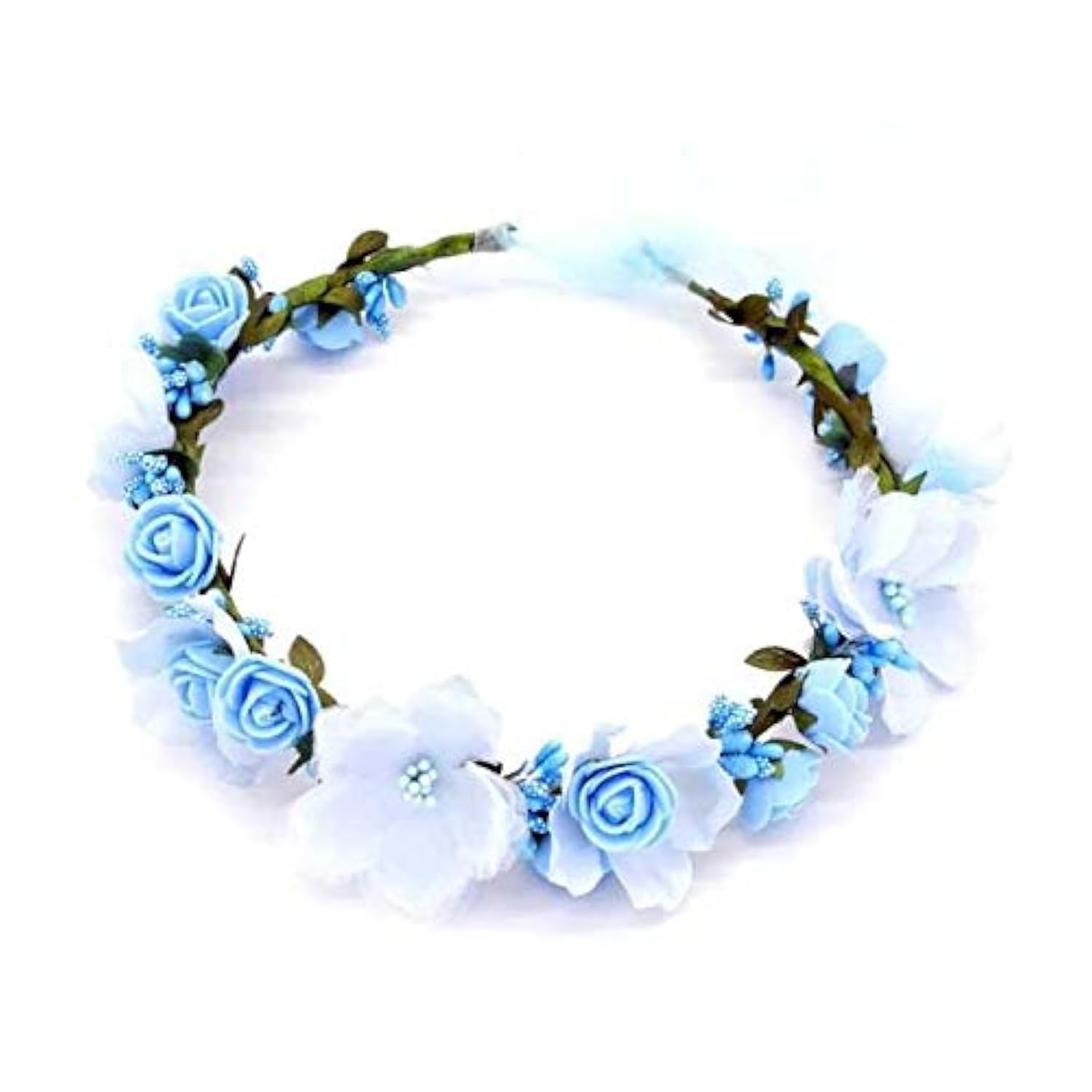 Flower Crown,Floral Garland Headbands Boho Rose Head Band Women Lady Girl Hairband for Hat Ornament Party Festival Beach Travle Bridal Wedding Hair Accessories Blue