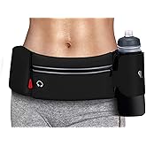 Simptech Running Belt Bag With Foldable Water Bottle Holder(Bottles NOT Included), No Bounce Large Pocket Water Resistant Fanny Waist Pack, Hydration Running Phone Holder For Men And Women (Black)