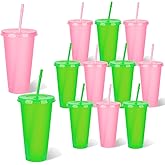 12 Pcs Pink and Green Cup Party Favors Party Tumbler with Lids and Straws Crown & Witch Hat Movie Fan Gifts Accessories Plastic Travel Mug for Birthday
