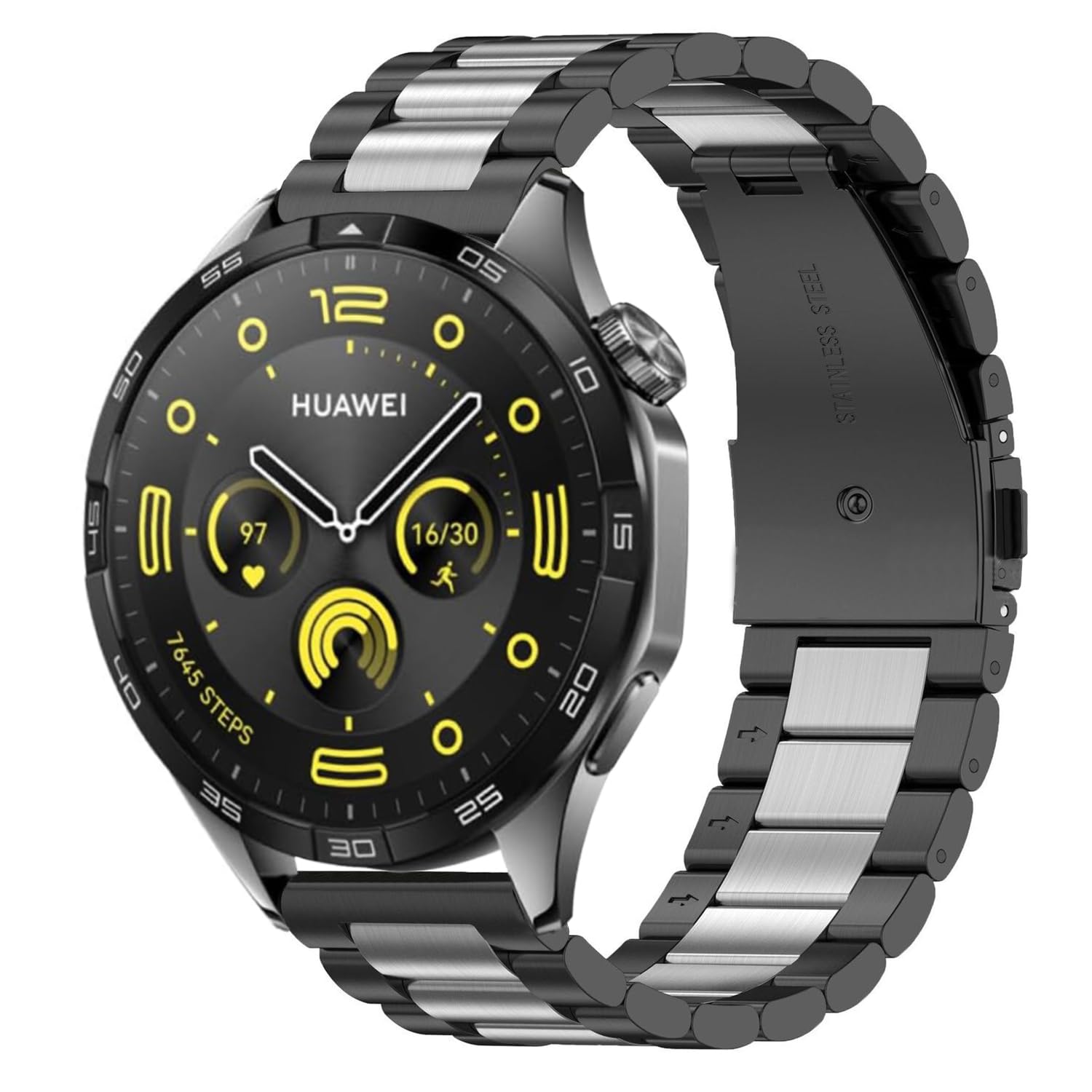 Metal Strap Compatible for Huawei Watch GT5/GT4/GT3/GT 2 46mm/GT 2 Pro, Stainless Steel Band Replacement Wristband for Men Women (Silver/Black)