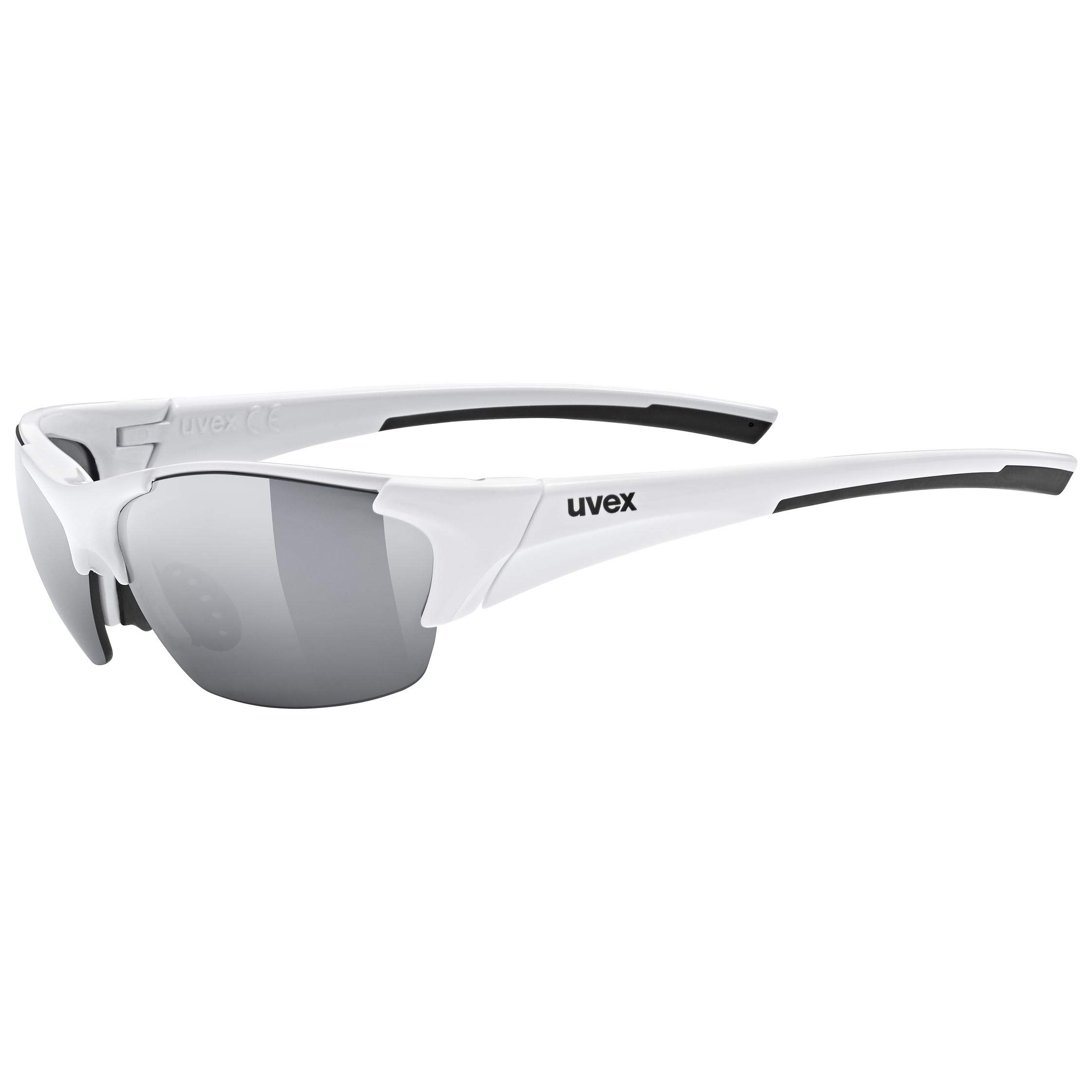 uvex Blaze III - Sports Sunglasses for Men and Women - incl. Interchangeable Lenses - Comfortable & Non-Slip - White Black/Silver - One Size