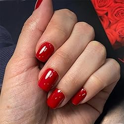 Red Press on Nails Short Square, Natural Short Gel