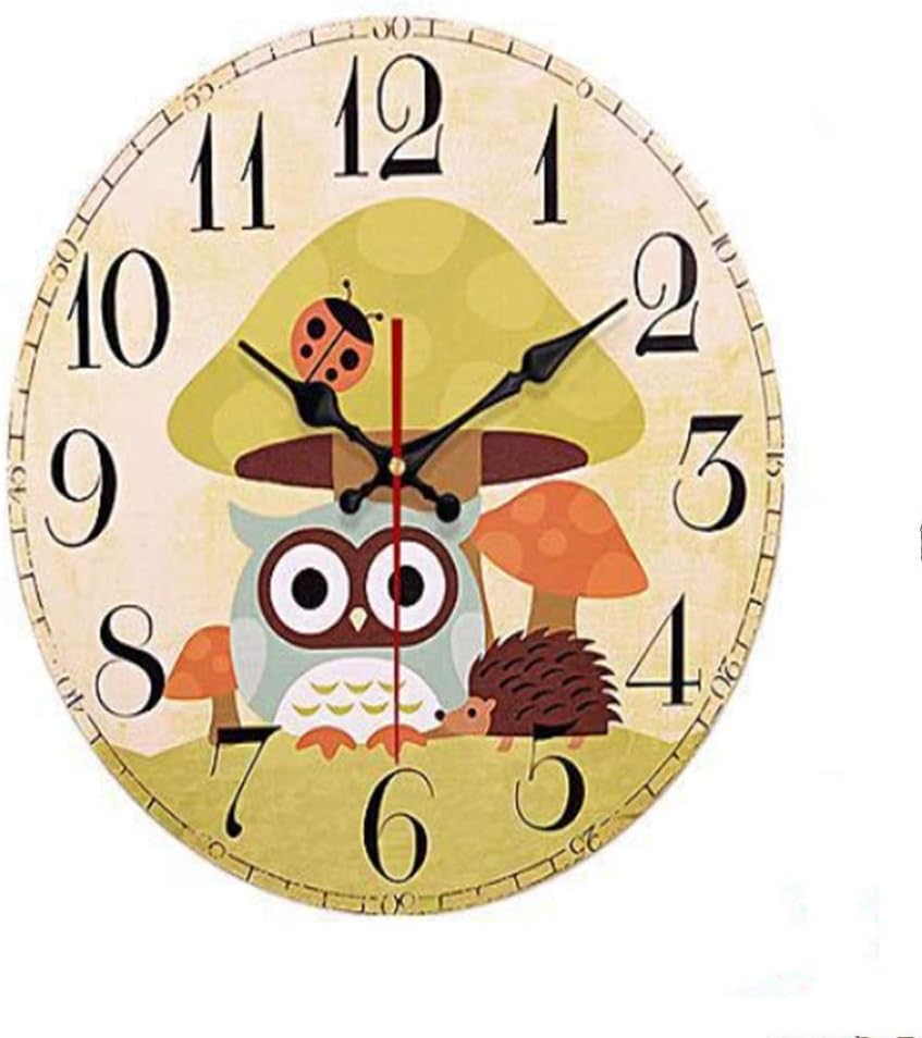 French Country 12-Inch Wood Clock Painted Owls Retro Style Wall Clock