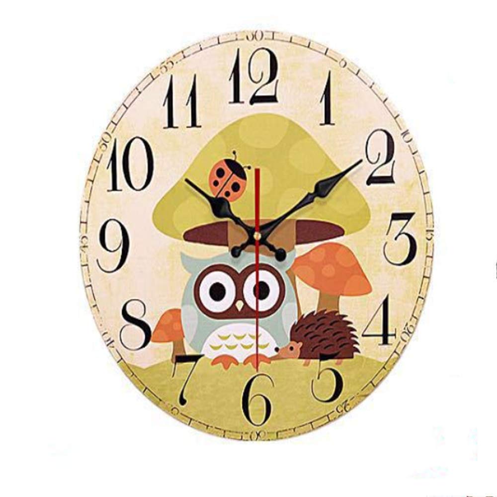 French Country 12-Inch Wood Clock Painted Owls Retro Style Wall Clock