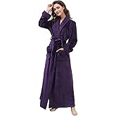 Artfasion Womens Long Fleece Robe - Warm Soft Floor Length Flannel Bathrobes for Winter Thicker Long House Coat with Pockets