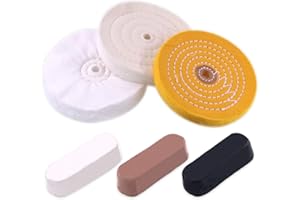 Rustark 6 Piece Buffing and Polishing Kit Includes Assorted 6 Inch with 1/2" Arbor Hole Buffing Wheels, Black Emery, Brown Tr