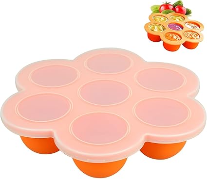 Sodial Moule 7 Portions Pour Congeler Les Repas De Bebe Petits Pots De 75 Ml En Silicone Epais Et Souple Sans Bpa Pour Conservation De Soupes Purees Compotes Et Plus Avec Couvercle Orange