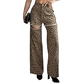 Kedera Women's Rhinestone Pearl Cut Out Jeans High Rise Straight Leg Embellished Pants with Elastic Waist Panels