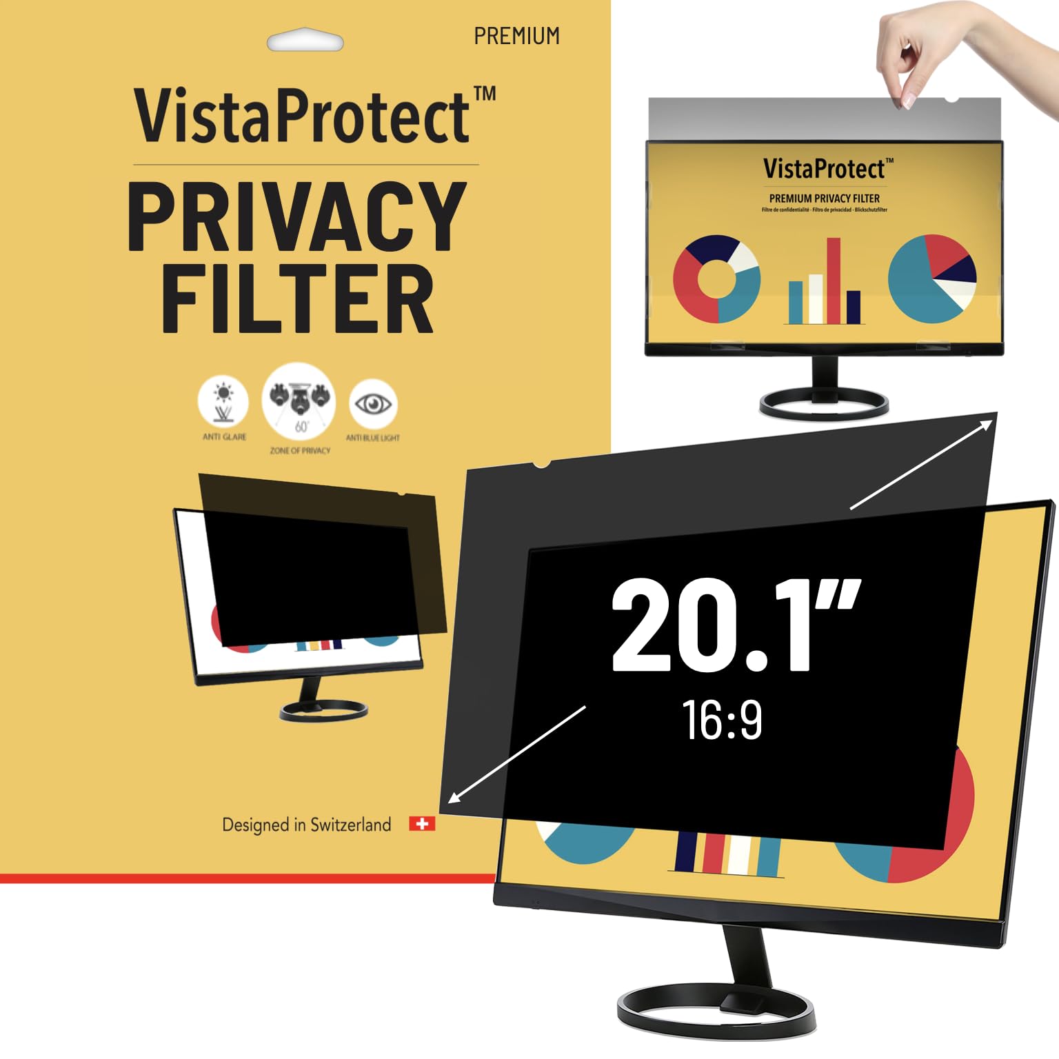 VistaProtect - Premium Privacy Screen Filter & Anti Blue Light Protector for Computer Monitors (20.1" inches) — image 1