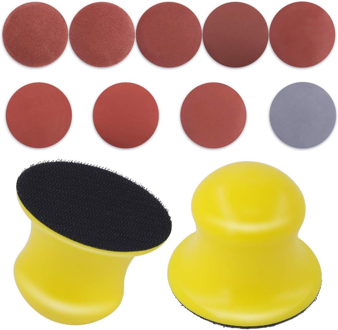 Swpeet 92Pcs 3 inch Sanding Disc with Round Hook and Loop Hand Sanding Block Hook Backing Plate for Sanders or Polishers - 10PCS Each of 80/100/ 180/600 /800/1000 /1200/2000 /3000 - - 