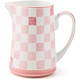 MACKENZIE-CHILDS Stoneware Pitcher with Spout, Decorative Drink Pitcher, 1.75 Quarts, Pink Check