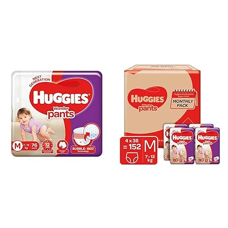Huggies Wonder Pants Diapers, Medium (Pack of 76) & Huggies Wonder Pants Diapers Monthly Pack, Medium (152 Count)