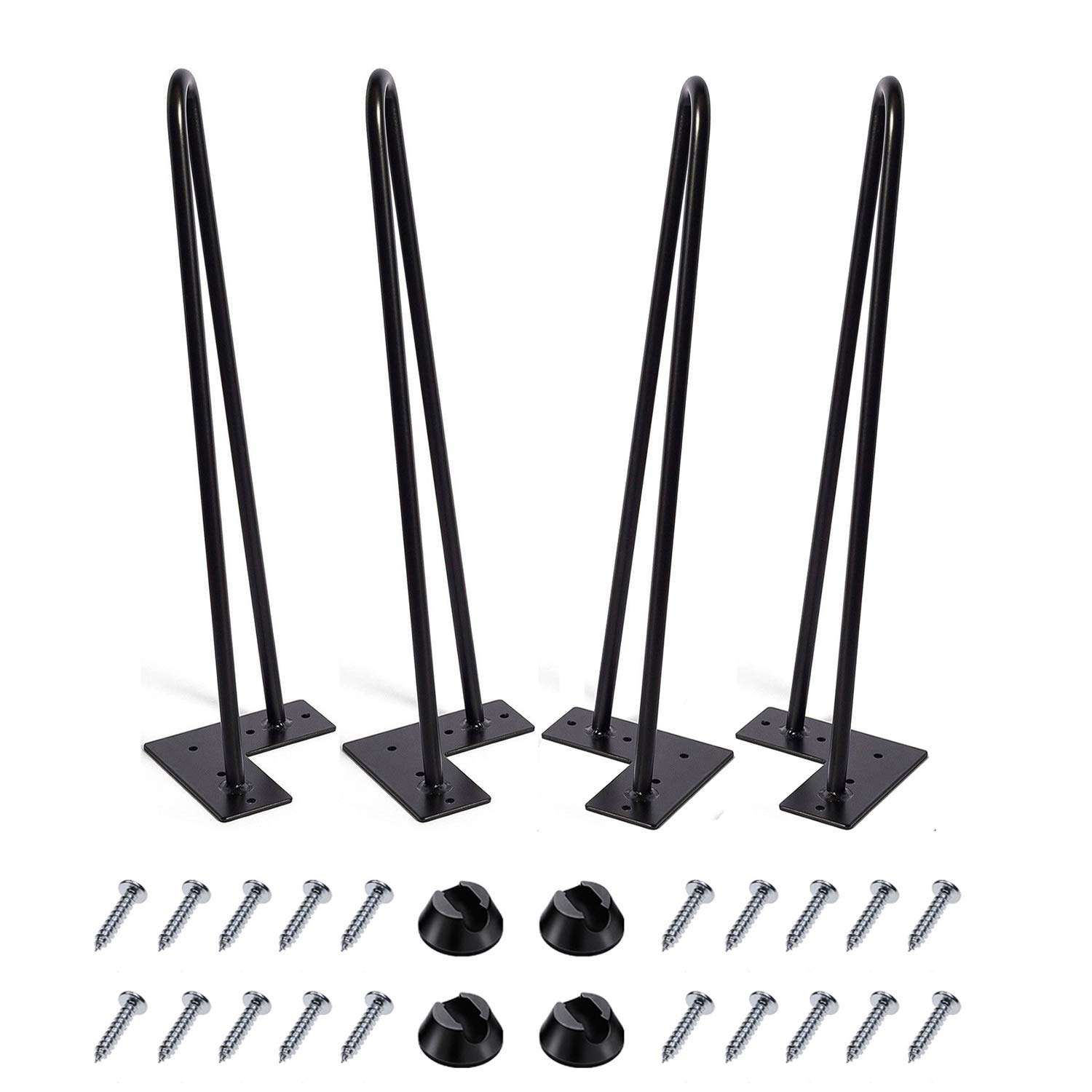 MSOBAIW Hairpin Legs 18 inch Set of 4, DIY Furniture Metal Table Legs Perfect for Cabinet, Wardrobe, TV Cabinets, Drawers, Nightstand, 3/8" Diameter Satin Black Two-Rod Mid Century Modern Style