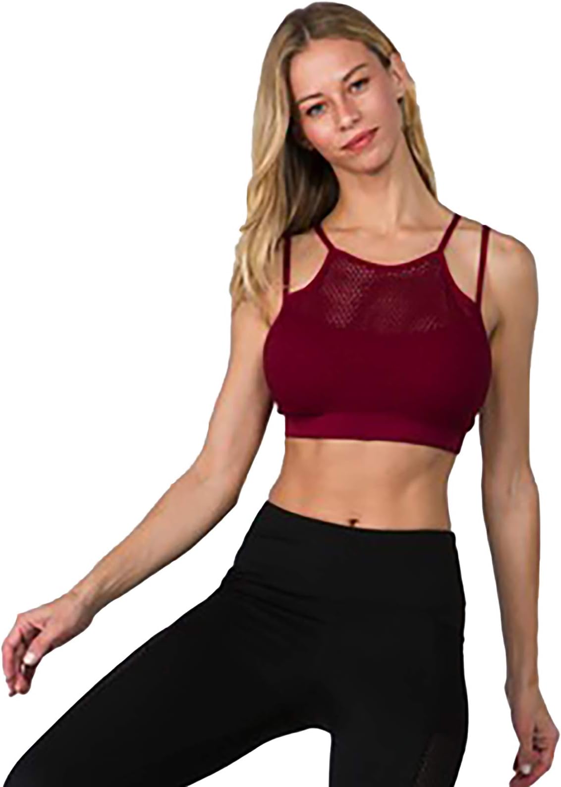 Women's Yoga Top Extra Support Sports Bra with Mesh Removable Padding and Criss Cross Straps Back