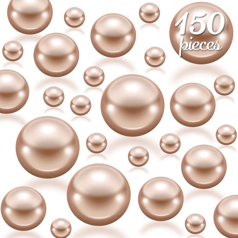 Photo 1 of 150Pcs Champagne Polished No Hole Faux Pearl Beads for Vase Filling Decorations, Plastic Pearls Vase Fillers, Table Scatters, Wedding Centerpiece, Home Decor, 8/14/20 mm