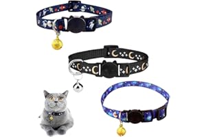BENCACAWINSTYLE 3PCS Breakaway Cat Collar with Bell, Adjustable Cute Kitten Safety Collar with Moon Star for Boy & Girl