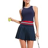 Two Piece Tennis Skirt Set for Women High Waisted Pleated Athletic Golf Skirt Sets Women 2 Piece Outfits with Pockets