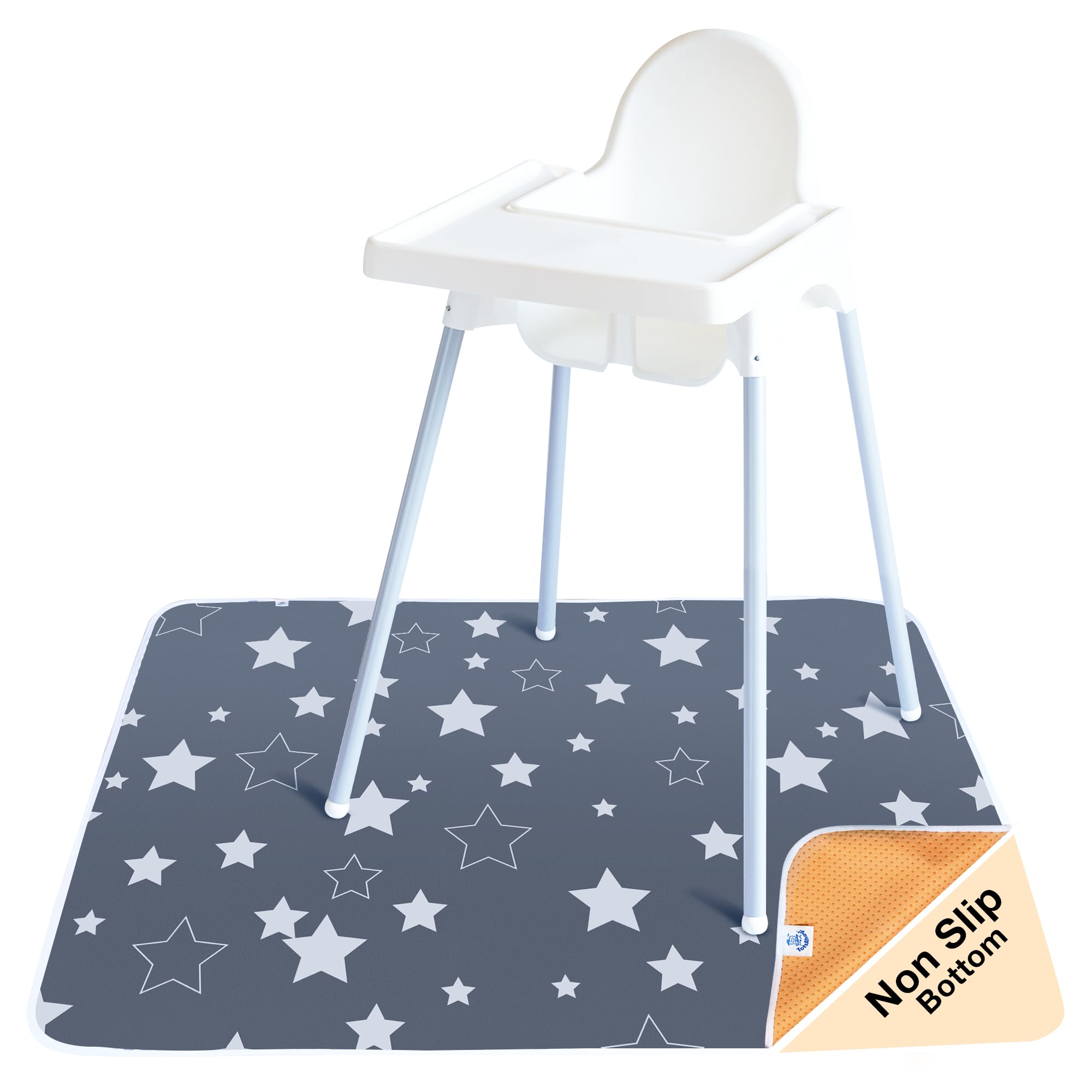 TotsAhoy! Non Slip Splash Mat for Under Highchair - Floor Protector & Play Mat - Waterproof Non Slip - Great for Baby, Craft, or Play (White Stars)