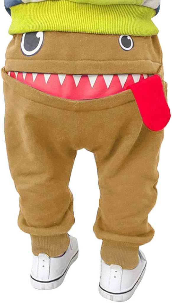 DealinM Toddler Boys Girls Cartoon Monster Thick Pants Cute Shark Sweatpants Cotton Harem Trousers Kids Spring Autumn Pants