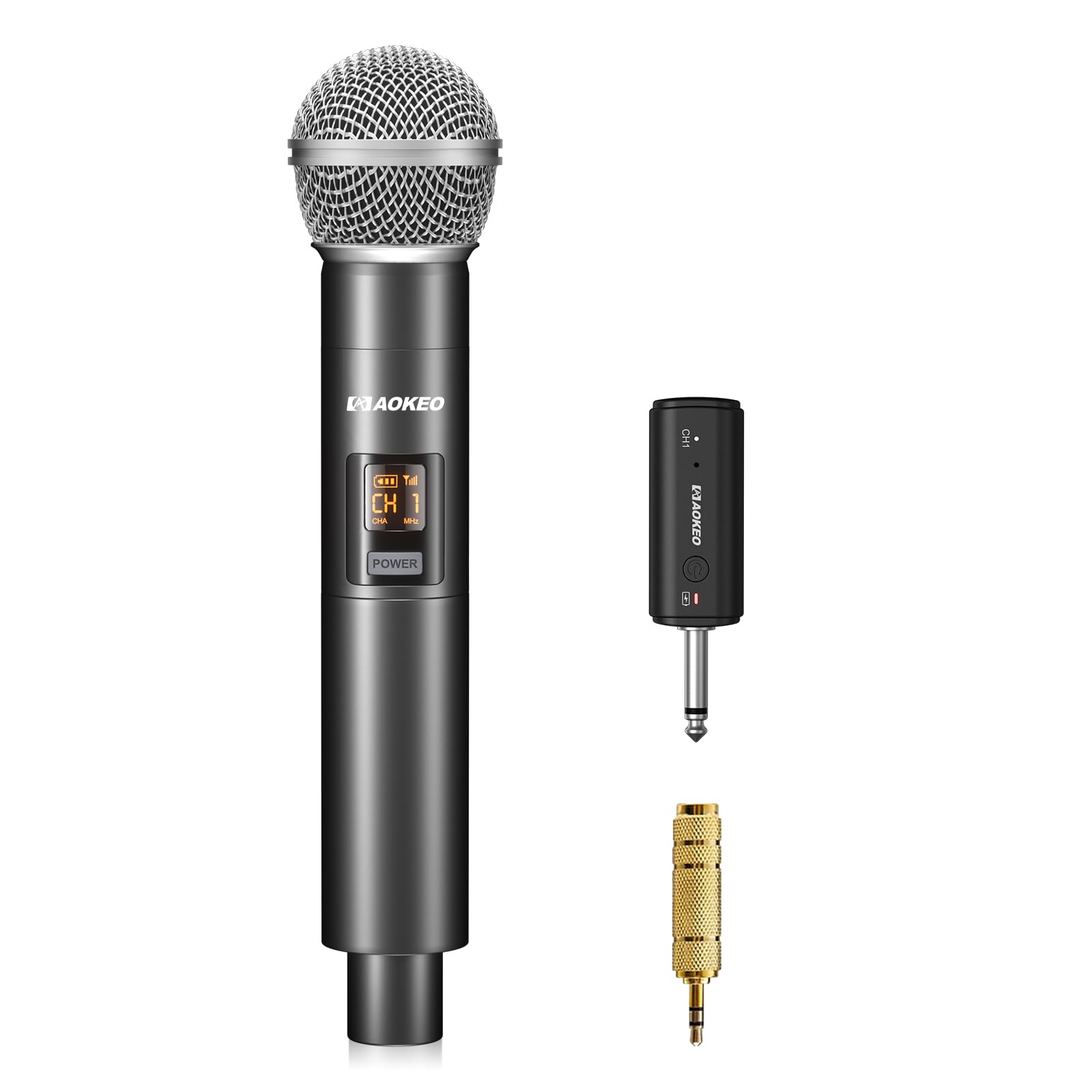 Photo 1 of **FACTORY SEALED** Aokeo Wireless Microphone for Mic Input, UHF Metal Dynamic Handheld Multipurpose Mic with Rechargeable Receiver (Work 4hs), 160ft Range, for Karaoke Machine, Amplifier Speaker, Mixer, Church