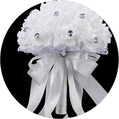 Amazon ヨーロピアンとアメリカの造花 造花 花嫁 花束 フォーム ウェディングブーケ White ホワイト 造花 オンライン通販