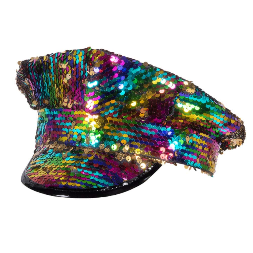 Boland Sequin Festival Hat – Rainbow Reversible Sequin Peaked Cap for Adults – Shiny Fancy Dress Accessory for Carnival, Disco & Themed Parties