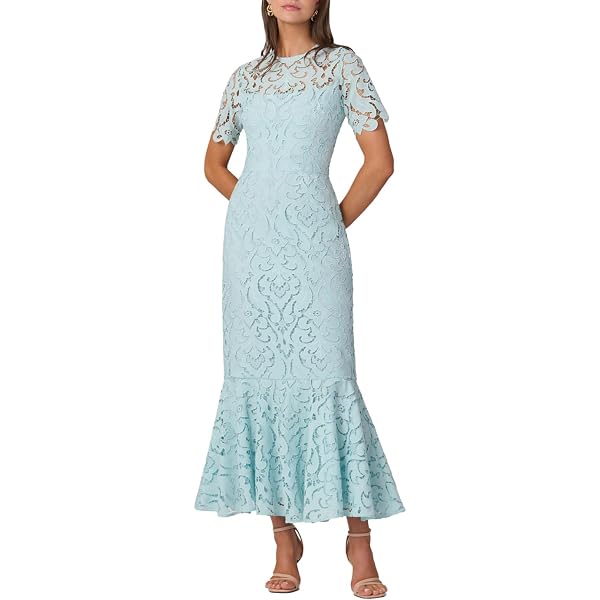 shoshanna lara leaf lace dress $430 Shoshanna Women's Pink Lara Ruffle-Hem Lace Dress Size 8