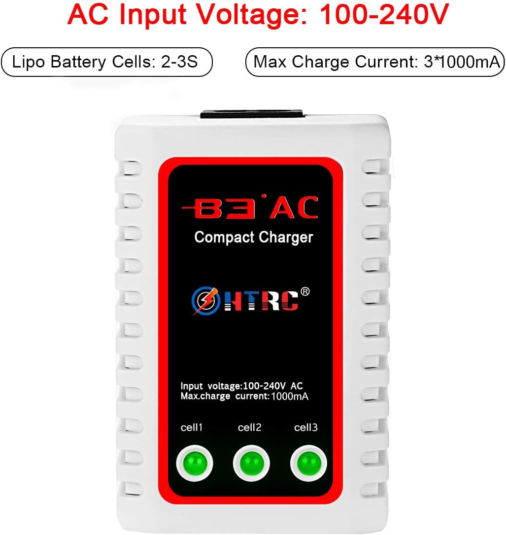 HTRC LiPo Charger 2S-3S Balance Battery Charger 7.4-11.1V RC B3AC Pro Compact Charger(White): Toys & Games
