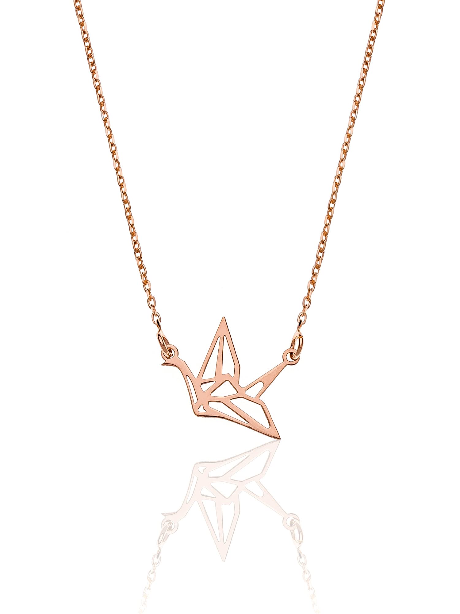 Aka Gioielli ® - Origami Crane Necklace in Rose Gold Plated 925 Silver for Women and Girls
