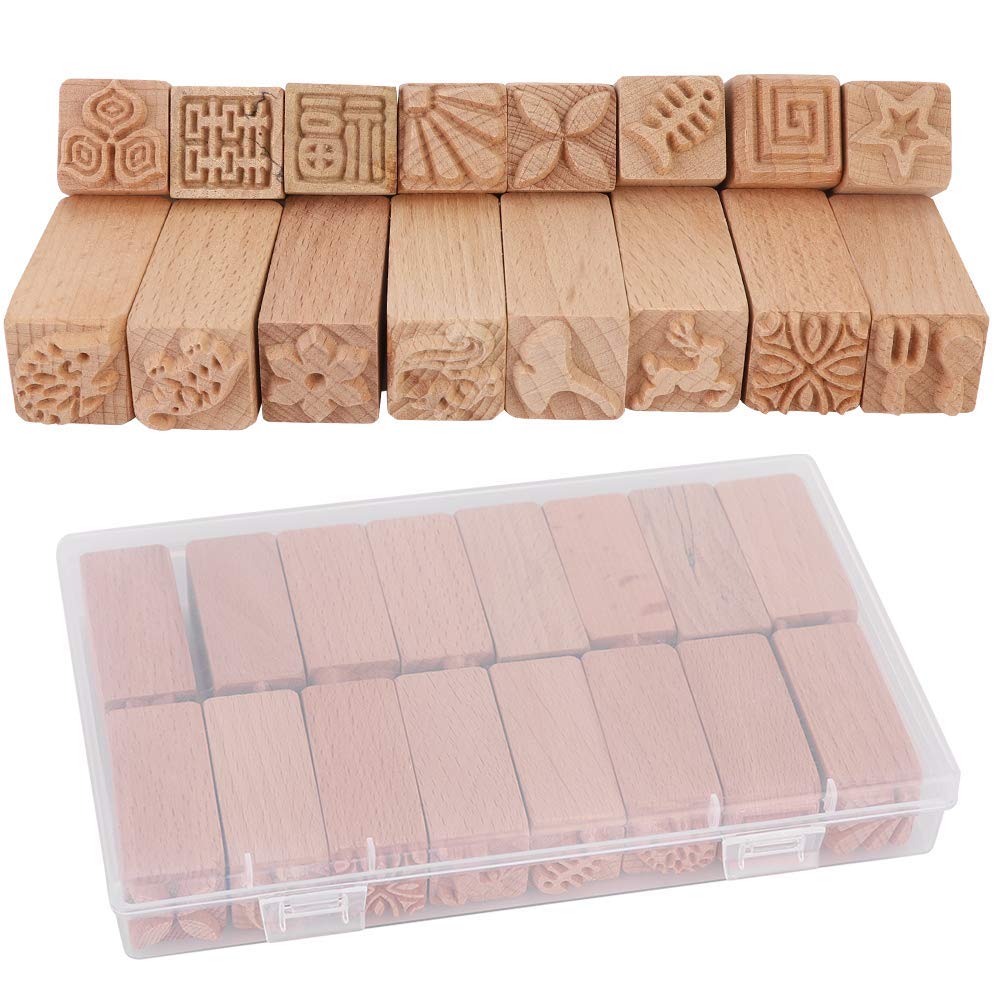 16Pcs Wooden Block Printing Stamps Stylish Border Pattern Wooden Stamps for Block Printing on Textiles, Pottery Crafts, Henna, Scrapbooking, Wall Painting