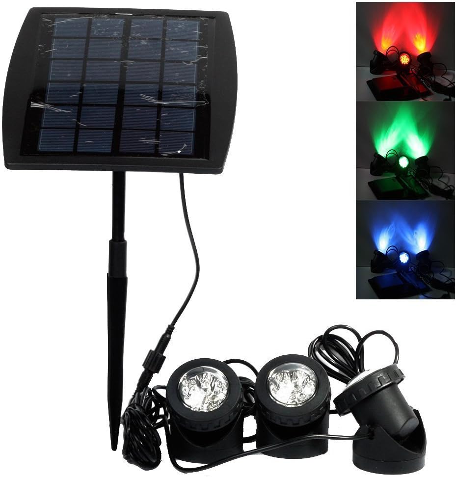 Solar Powered 18 LEDs RGB Color Changing Landscape Spotlight Projection Light Outdoor Security Night Light with 3 Submersible Lamps for Garden Pool Pond Outdoor Decoration & Lighting