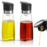 ElementalKitchen Premium Glass Olive Oil and Vinegar Dispenser Bottles Set, 2-Piece Kitchen Cooking Cruet with Auto-Open Lid, Non-Drip Pouring Spout, Oil Infuser Filter, Dishwasher Safe