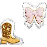 2 Pcs Boot and Bow Cookie Cutter Set, Cute Cookie Cutters Boot Bows, Silver | Metal, Stainless Steel, Gender Reveal, Fondant Mold, for DIY Craft, Baking, Birthday Wedding Supplies