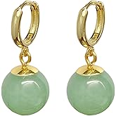 Natural Jade Huggie Hoops Earrings, 14k Gold Plated Genuine Green Jade Gemstone Dangle Earrings, Simple Trendy Birthstone Jewelry for Women Girls Mom
