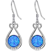 Motiel 925 Sterling Silver Round Blue Opal Earrings for Women Dainty Opal with Lab-grown Diamond Hook Earrings Birthday Jewelry Gift for Mother Wife Her