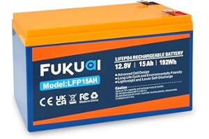 Fukuai 12V 15Ah Lithium LiFePO4 Battery, 2000+ Cycles Maintenance-Free Battery for Solar System, Power Wheels, Scooters, UPS and More, Built-in 15A BMS