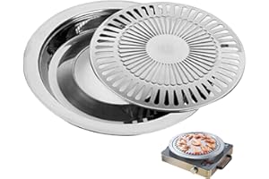 Korean BBQ Grill Pan 12" Round Non-Stick Safe Stainless Steel Korean Grill Pan for Indoor Outdoor BBQ Cooking