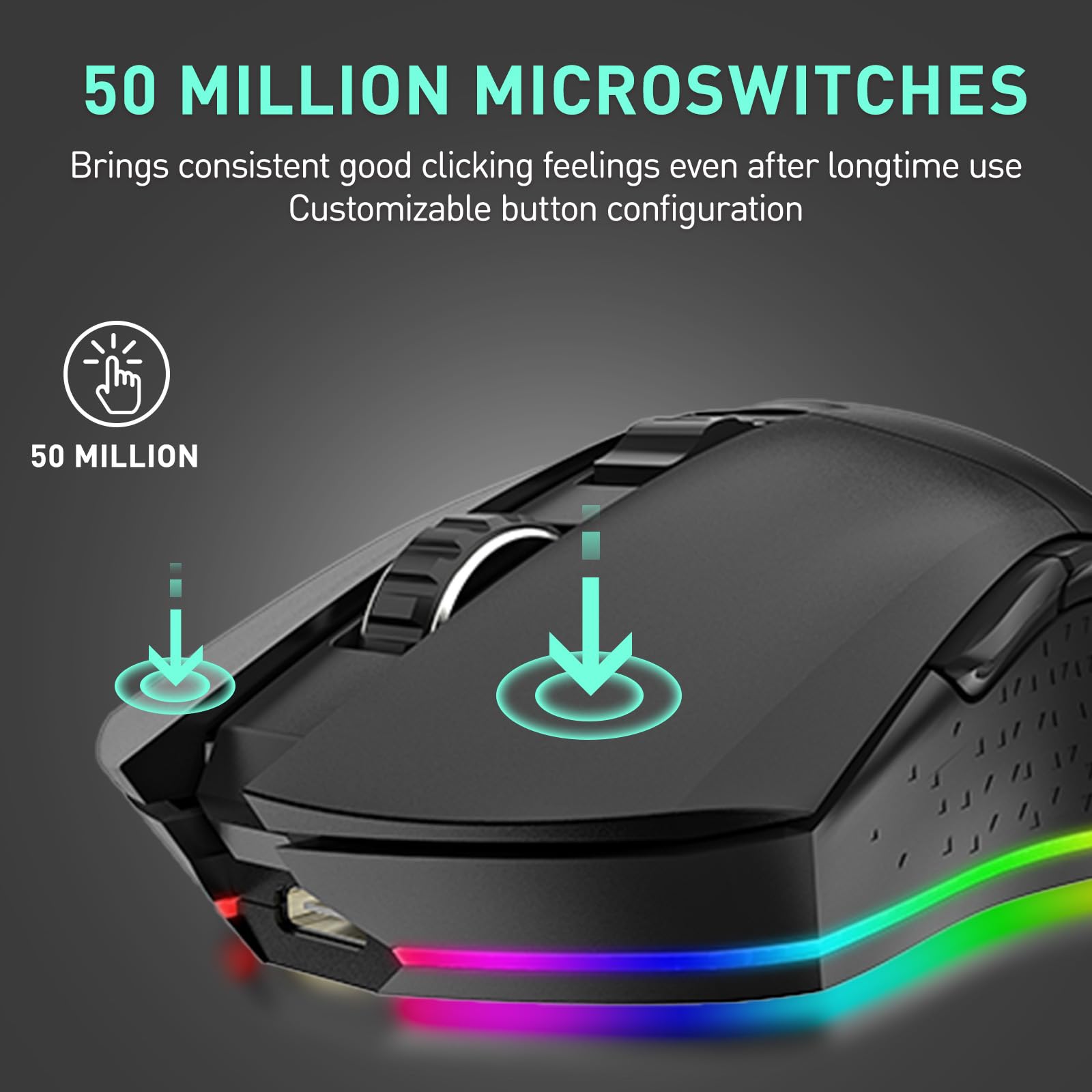 DAREU EM901X Wireless Gaming Mouse with Charging Dock Rechargeable RGB,12K DPI,7 Programmable Buttons High-Precision Sensor [300IPS] [1000Hz] for PC Notebook Mac