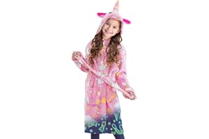 GOPHRALOVE Glow in The Dark Unicorn Robe for Girls | Ultra-Soft Hooded Bathrobe & Sleepwear | Machine Washable, Ages 5-10
