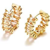 Mesovor Gold Cubic Zirconia Hoop Earrings for Women Trendy, 18K Gold Plated Huggie Hoops Earrings | Green Black Red Stones Earrings Jewelry Gifts