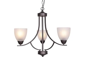 VINLUZ 3 Light Shaded Contemporary Chandeliers with Alabaster Glass Oil Rubbed Bronze Modern Light Fixtures Ceiling Hanging Mid Century Pendant Lighting for Dining Room Living Room Hallway Bedroom