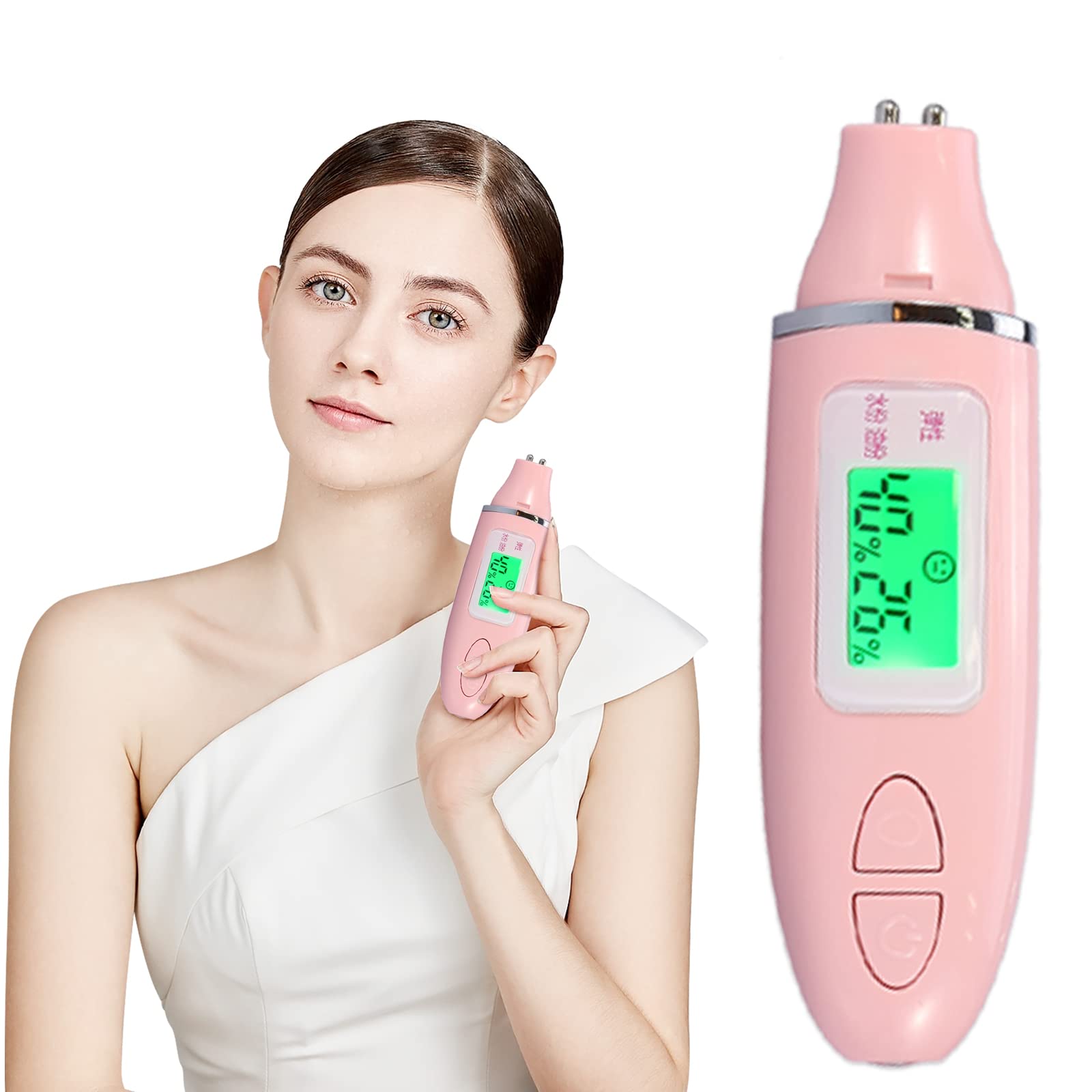 Skin Analyzer, Facial Sensor Tester Portable Digital LCD Display Precision Face Moisture Water Oil Tester for Home, Salon, Traveling(Pink)