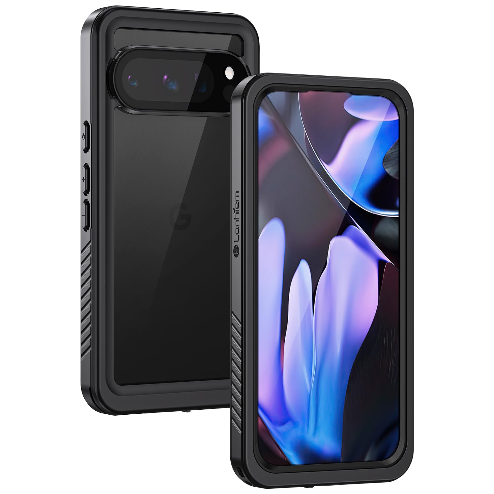 Lanhiem for Pixel 9 Pro XL Case, IP68 Waterproof Dustproof Case with Built-in Screen Protector, Rugged Full Body Shockproof Protective Clear Cover for Google Pixel 9 Pro XL 6.8 Inch, Black