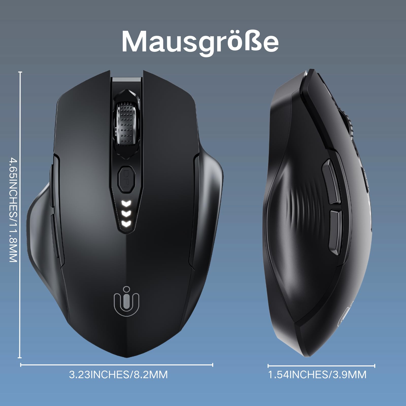 Uineer Kabellose Bluetooth Maus, Tri-Modus BT 5.0/4.0 & 2,4 GHz, Schwarz 7