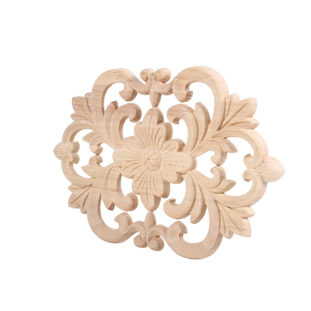 Wood Carved Corner Onlay Applique Furniture Unpainted Wood Carving Decal Wood Embellishments for Home Door Cabinet Decoration, 22 * 14CM