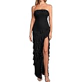 EYNMIN Summer Wedding Guest Dresses for Women 2026 Strapless Tube Ruffle Slit Mesh Bodycon Maxi Long Cocktail Party Dress