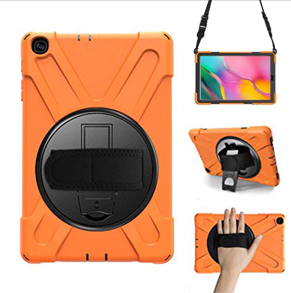 YGoal Case For Galaxy Tab A7 10.4, [Hand Strap] [Shoulder Strap] Heavy Duty Full-Body Rugged Protective Drop Proof Case with 360 Rotating Stand for Samsung Galaxy Tab A7 T500 2020, Orange